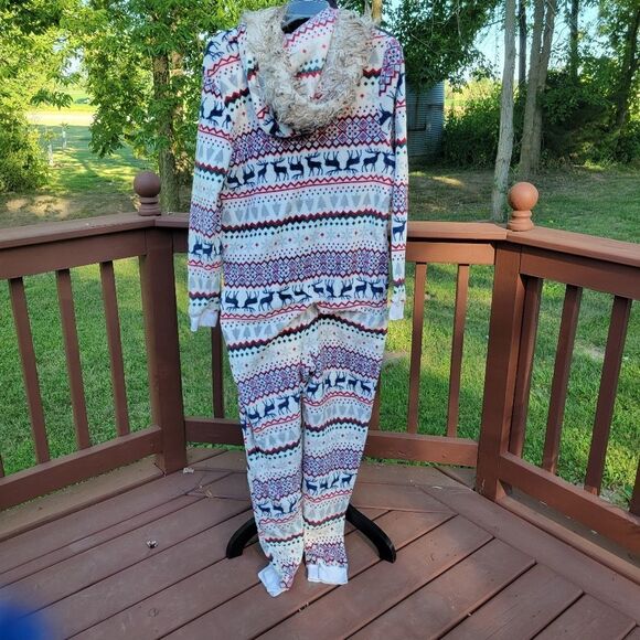 Secret Treasure  Fleece Long Sleeve Zip Sweater Full length Pajamas sz Large - Picture 4 of 11